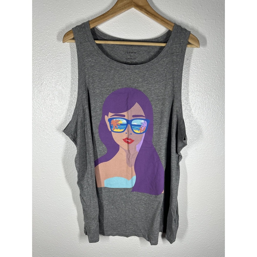 Torrid Shirt Womens 3XL Gray Classic Fit Graphic Tank Top Beach Girl Sunglasses - Picture 7 of 7